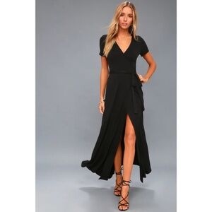 Lulu's Classic Black Wrap Maxi Dress